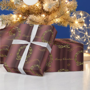 Papier Cadeau Golden Holiday Elegance on Bronze Christmas