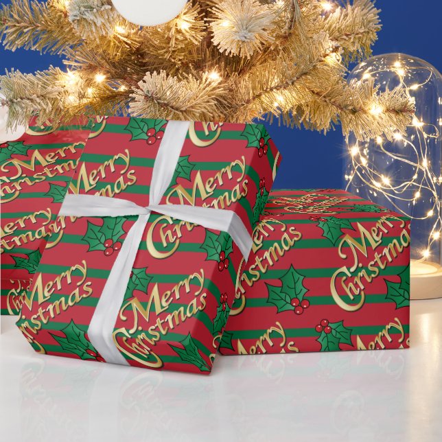 Papier Cadeau Golden Joyeux Noël Holly (Vacances)