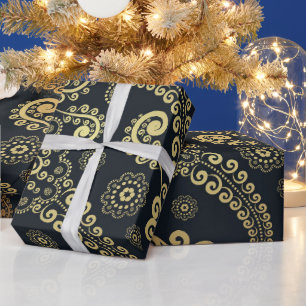 Papier Cadeau Golden Large Luxury Paisley sur Arrière - plan noi
