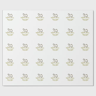 Papier Cadeau Golden Metallic 30th Happy anniversary add name