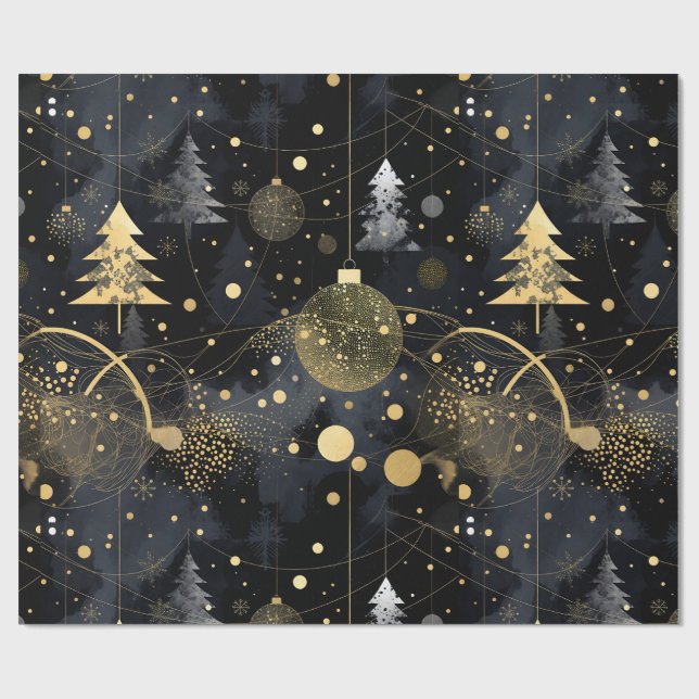 Papier Cadeau Golden Noir Christmas (Plat)