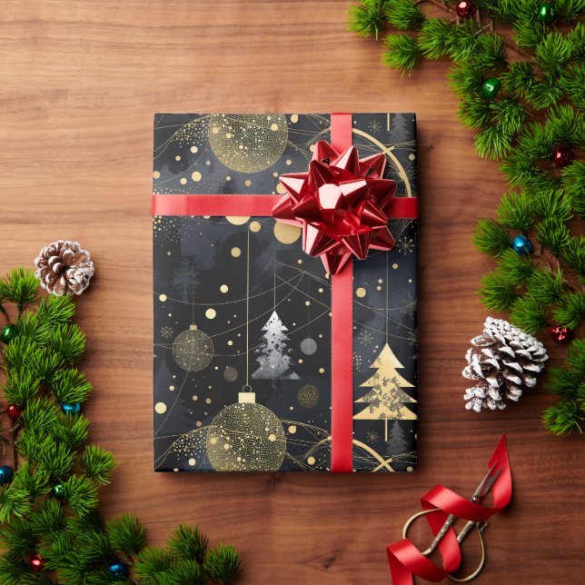 Papier Cadeau Golden Noir Christmas  (Cadeau de vacances)