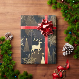 Papier Cadeau Golden Noir Christmas Forest