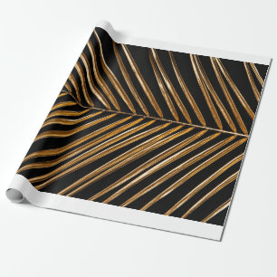 Papier Cadeau Golden painted date palm leaf closeup on abstract