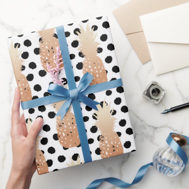 Papier Cadeau Golden Pineapples Pattern Tropical  (Cadeaux)