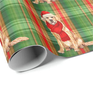 Papier Cadeau Golden Retriever and Holiday Plaid Christmas Wrapp