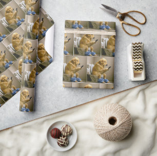 Papier Cadeau Golden Retriever Assis Sur Les Toilettes En Train
