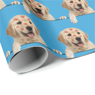Papier Cadeau Golden Retriever avec des baisers en bâton à lèvre