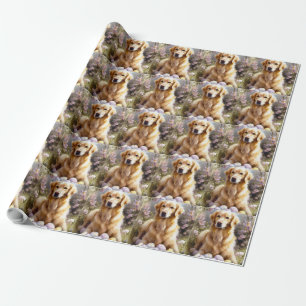 Papier Cadeau Golden Retriever avec œufs de Pâques