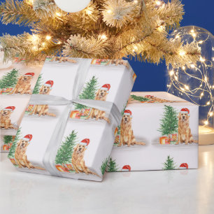 Papier Cadeau Golden Retriever Chien Père Noël Tree Joyeux No