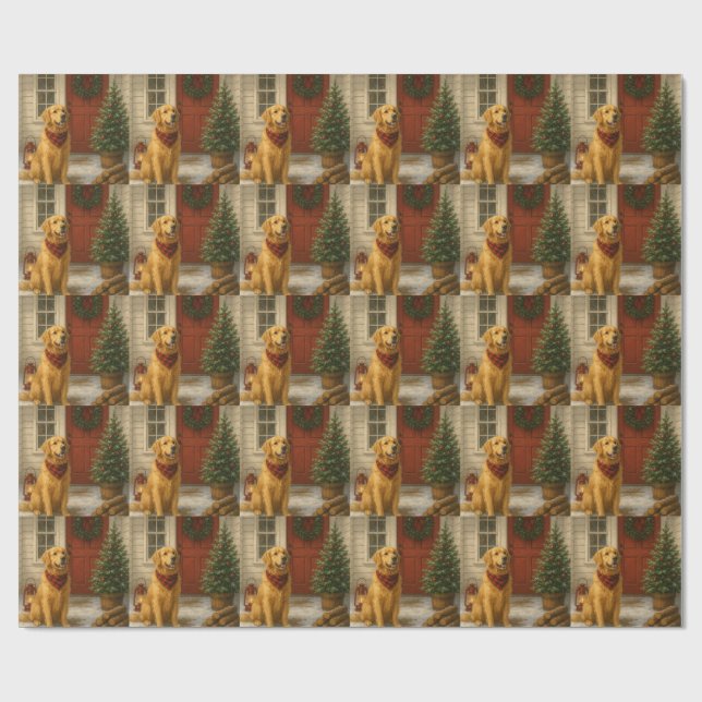 Papier Cadeau Golden Retriever Christmas Card (Plat)