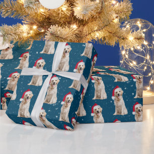 Papier Cadeau Golden Retriever de Noël dans des flocons de neige
