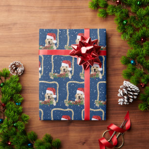 Papier Cadeau Golden Retriever de Noël dans un cadre de corde