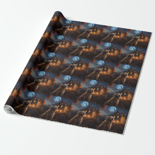Papier Cadeau Golden Retriever Halloween Effrayant