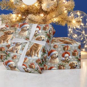 Papier Cadeau Golden Retriever Holiday Charme Noël