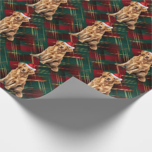 Papier Cadeau Golden Retriever Holiday Red Green Plaid Noël