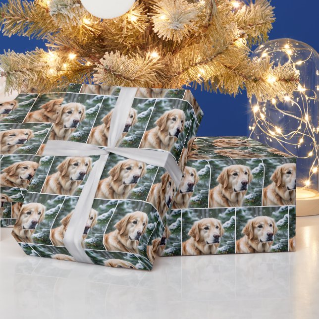 Papier Cadeau Golden Retriever in Snowflakes (Vacances)