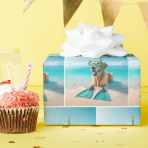 Papier Cadeau Golden Retriever portant tuba et palmes