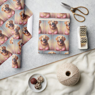 Papier Cadeau Golden Retriever portant une barre rose