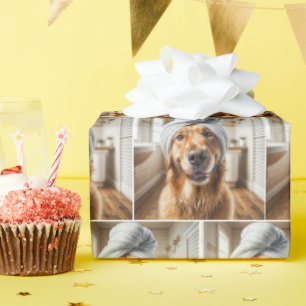 Papier Cadeau Golden Retriever portant une serviette Turban