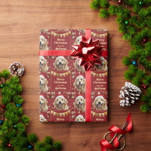 Papier Cadeau Golden Retriever Red Banner Noël