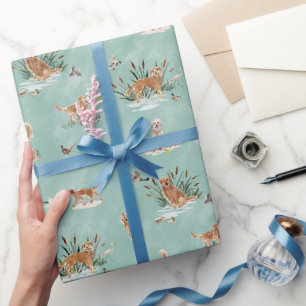 Papier Cadeau GOLDEN RETRIEVER TOILE Aqua