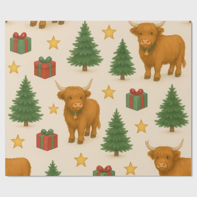 Papier Cadeau Golden Star Highland Noel (Plat)