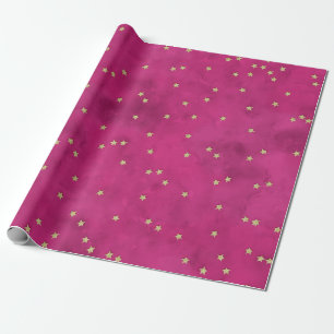 Papier Cadeau Golden Stars dans Pink Background