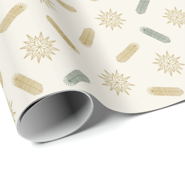 Papier Cadeau Golden Stars et Tree Brunches (Coin rond)