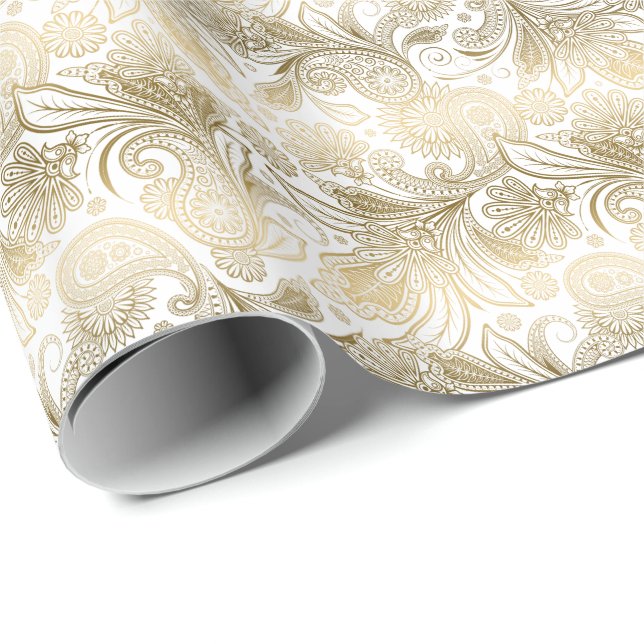 Papier Cadeau Golden Tones Ornate Paisley Motif (Coin rond)