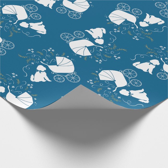 Papier Cadeau Goldendoodle Chien Baby shower Garçon bleu (Coin)