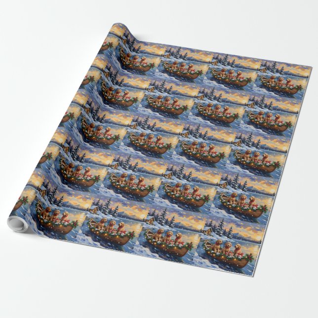 Papier Cadeau Goldendoodle Christmas Boat Holiday (Déroulé)