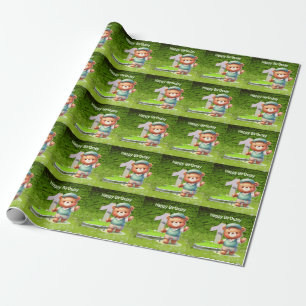 Papier Cadeau Golf 1er anniversaire golfeur d'un an avec numéro