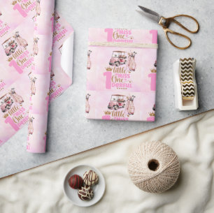Papier Cadeau Golf 1er anniversaire golfeur d'un an rose