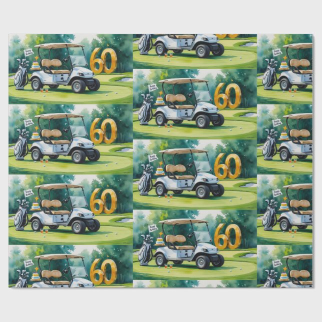 Papier Cadeau Golf 60e anniversaire avec Golf Panier sur mettre  (Plat)