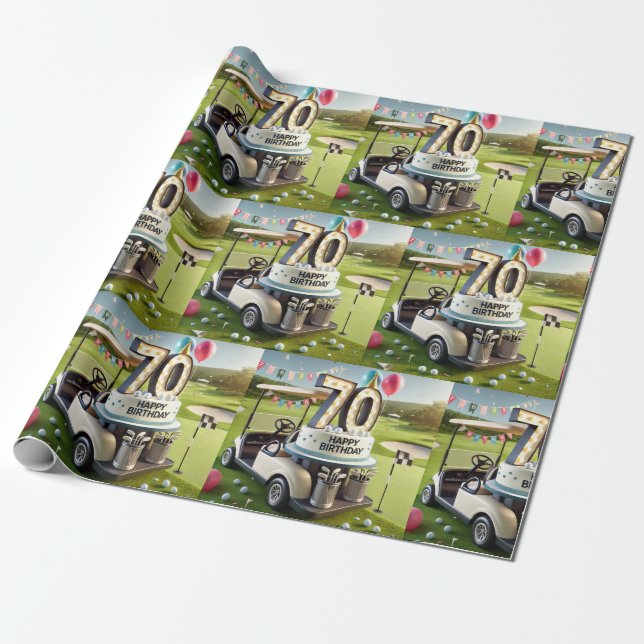 Papier Cadeau Golf 70e anniversaire pour Golfer (Déroulé)