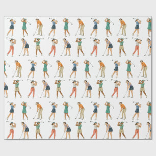 Papier Cadeau Golf Aquarelle Femme Golfer Set 6 caractères