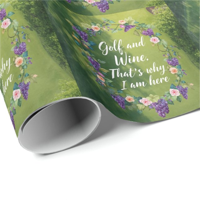 Papier Cadeau Golf et vin pour golfeur sur golf (Coin rond)