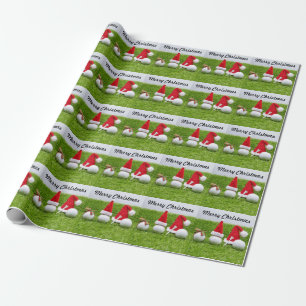 Papier Cadeau Golf Joyeux Noël avec balle de golf Santa Hat