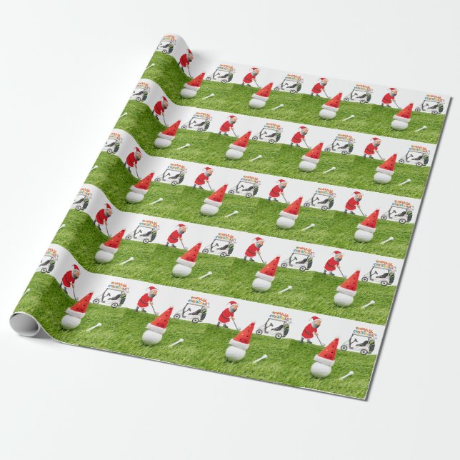 Papier Cadeau Golf Joyeux Noël avec le Père Noël à Golfer  (Déroulé)