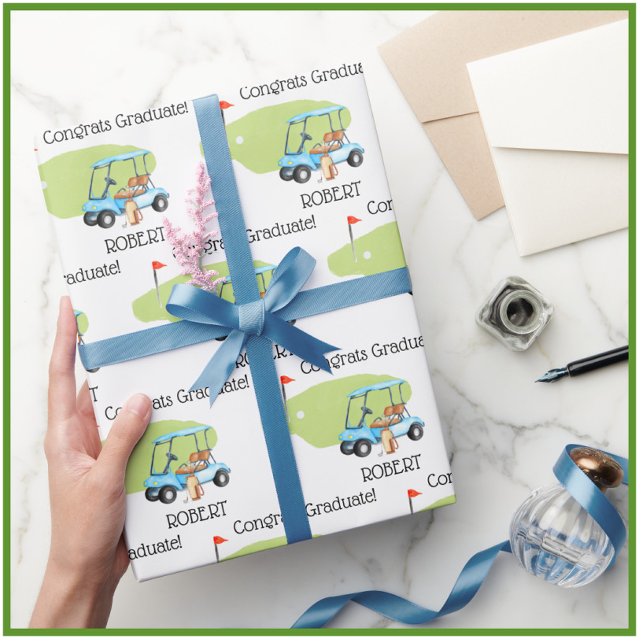 Papier Cadeau Golf personnalisé Nom du thème Graduation (Créateur téléchargé)