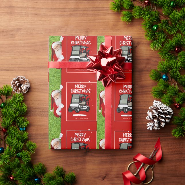 Papier Cadeau Golf Santa Claus avec Golf Panier Joyeux Noël (Cadeau de vacances)