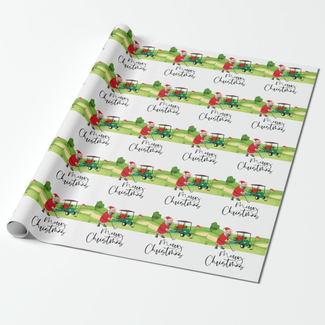 Papier Cadeau Golf Santa Claus Joyeux Noël sur Green (Déroulé)