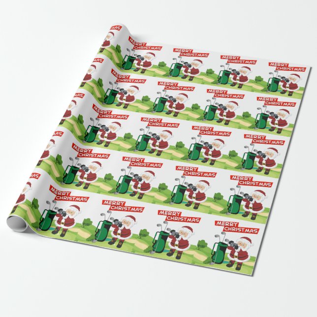 Papier Cadeau Golf Santa Claus Joyeux Noël sur Green (Déroulé)