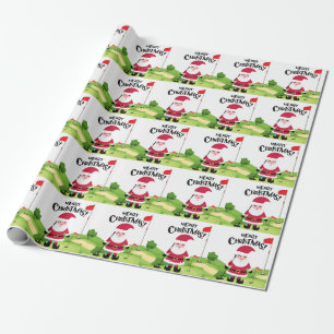 Papier Cadeau Golf Santa Claus Joyeux Noël sur Green