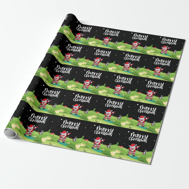 Papier Cadeau Golf Santa Claus sur terrain de golf (Déroulé)