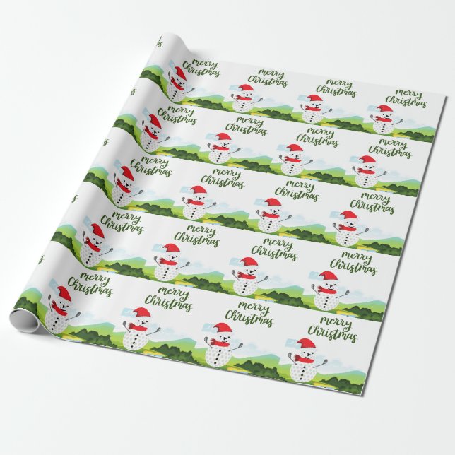Papier Cadeau Golf Snowman pour Golfer Joyeux Noël (Déroulé)