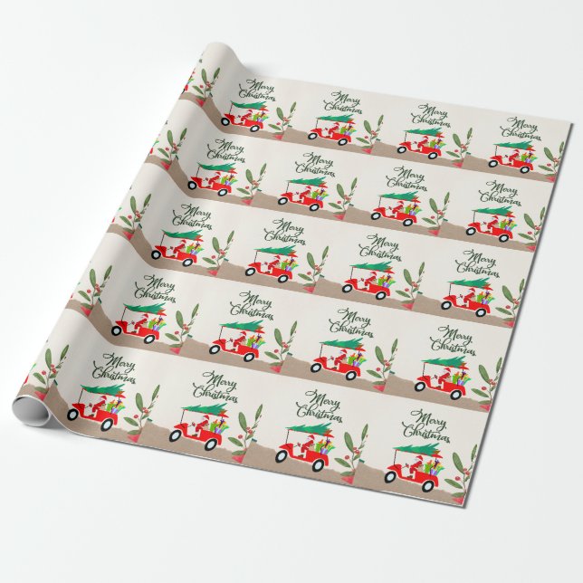 Papier Cadeau Golfer Santa Claus équitation voiturette de golf p (Déroulé)