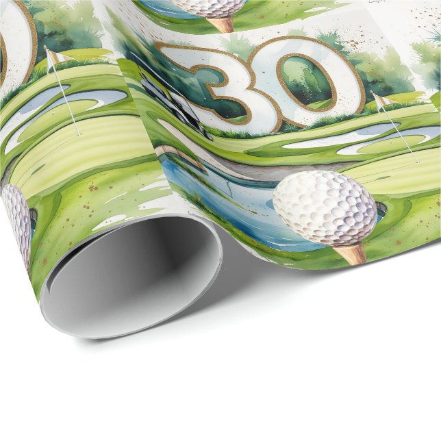 Papier Cadeau Golfeur 30e anniversaire sur le golf (Coin rond)