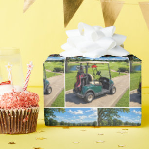 Papier Cadeau Golfeur bonhomme allumette dans un chariot de golf